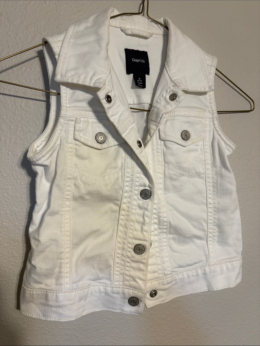 GAP White Girls' Denim Vest with Snap Buttons